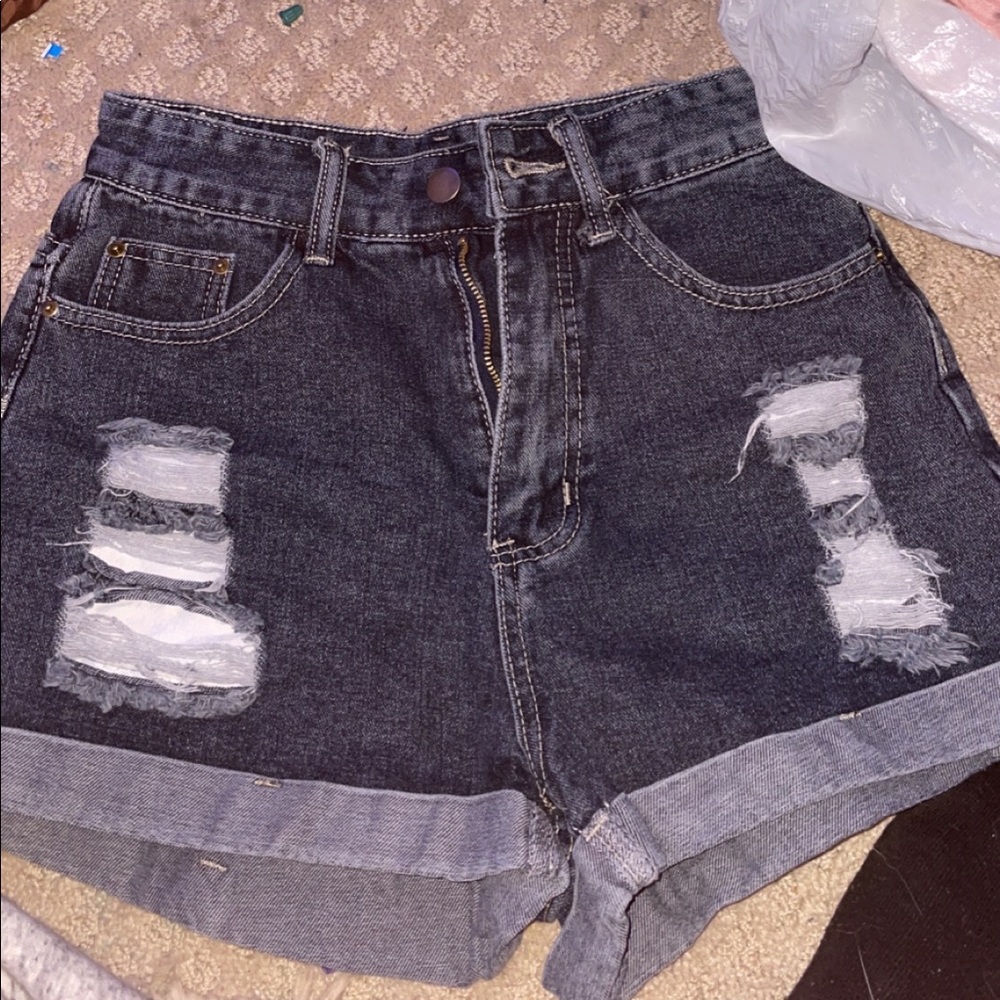 shein blue ripped shorts